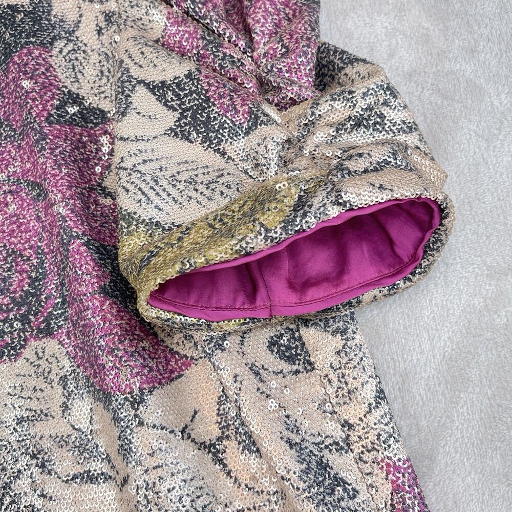 Anthropologie Marie Floral Sequin Top Pink Size 2 Puff Slve Night Luxe Coquette - Picture 3 of 14